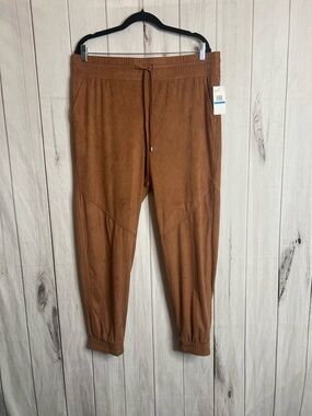 Jessica Simpson Caramel Brown Suede-Look Drawstring Joggers